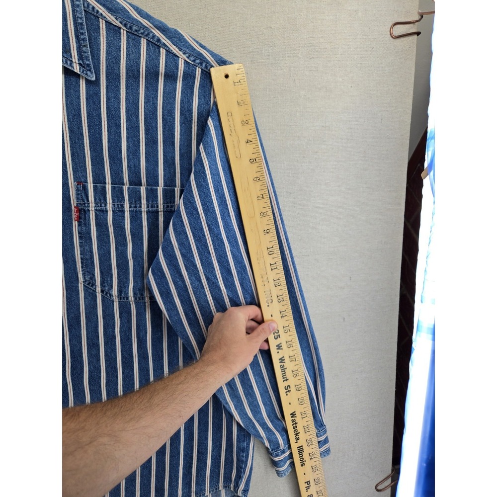 Vtg Levis Shirt Men Large Stripe Redline "Selvedge" Metal Button Denim - Picture 8 of 8